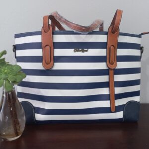 Navy White Tan handbag